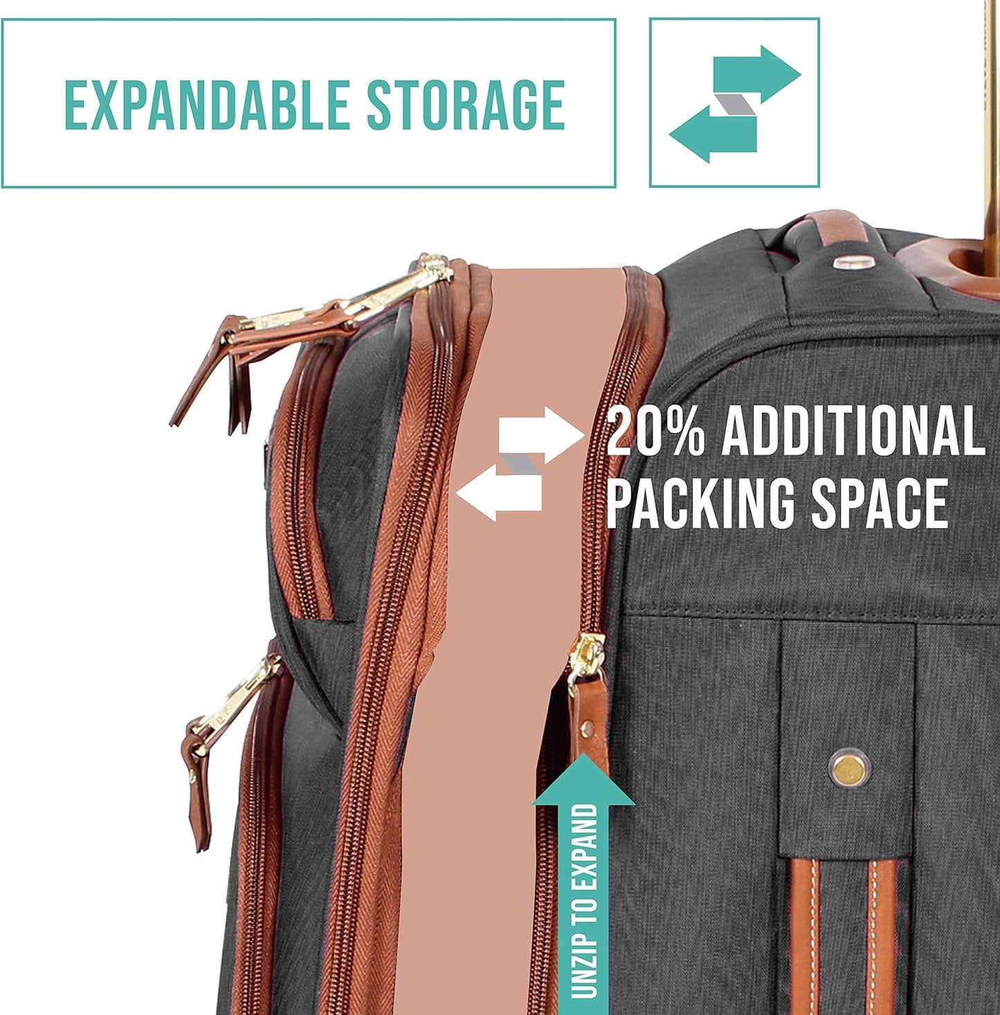 Steve Madden Designer Luggage Collection - Lightweight Softside Expandable Suitcase for Men & Women - Durable 20 Inch Carry On Bag with 4-Rolling Spinner Wheels (20in, Global Black)