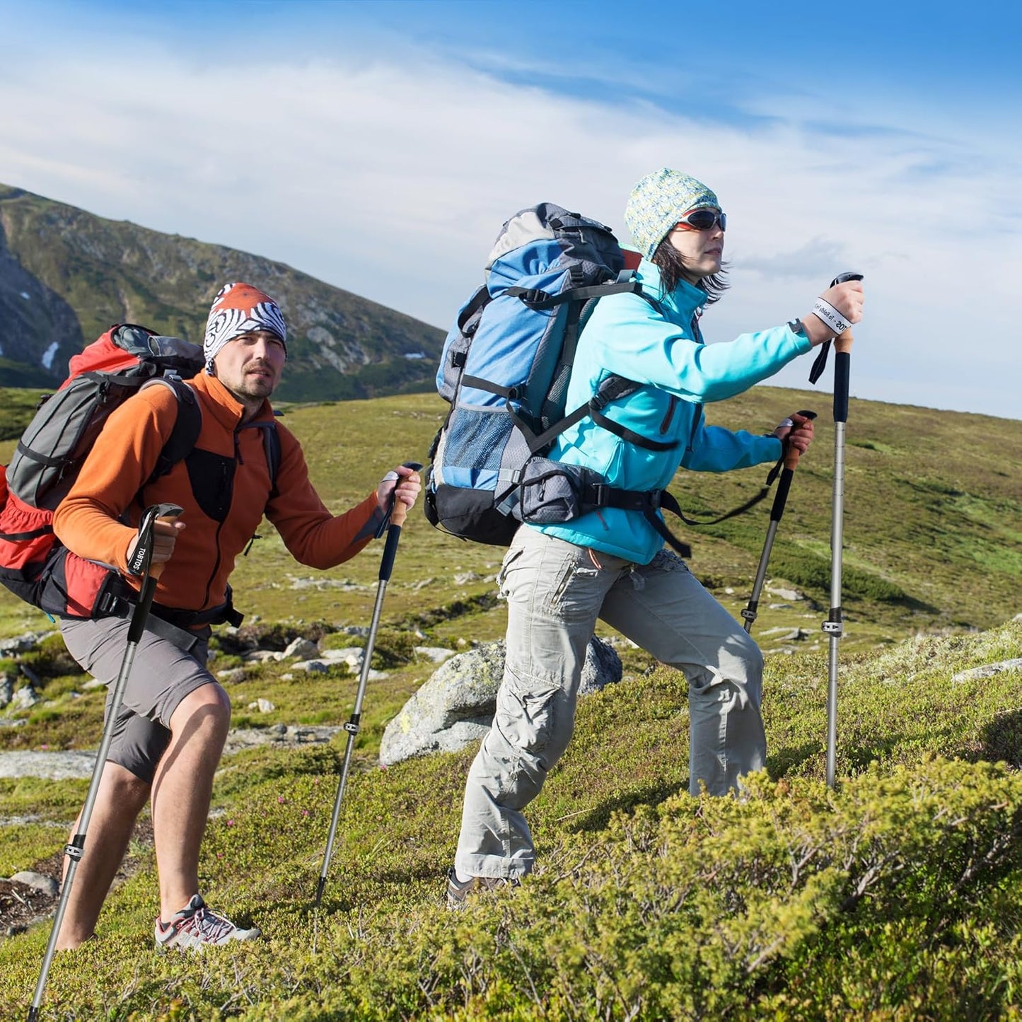 TOBTOS Telescoping Trekking Poles 2 Pack - Adjustable Hiking Sticks & Walking Sticks, 7075 Aluminum with Cork Grips & EVA Handle, Quick Lock Lightweight for Hiking, Walking, Camping