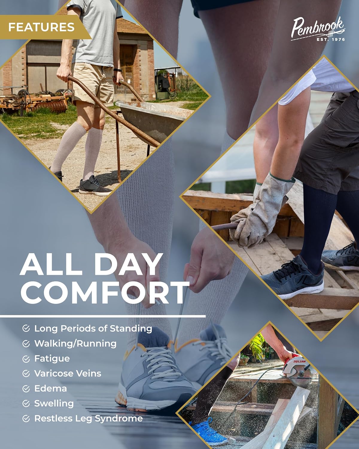 Pembrook Light Compression Socks for Men - 3 Pairs | 8-15 mmhg Compression Dress Socks for Men | Support Socks for Men