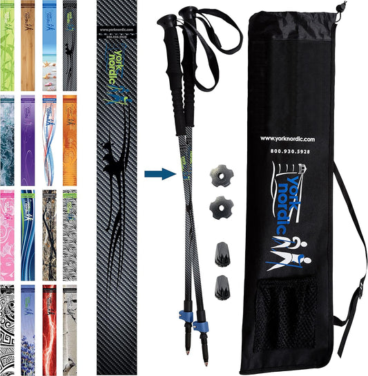 York Nordic Hiking & Walking Poles - Cushion Foam Grips w/Nordic Strap - Lightweight, Adjustable, and Great for Balance -2 Pieces w/Flip Locks, and Travel Bag - Heights 5'4"-6'2"