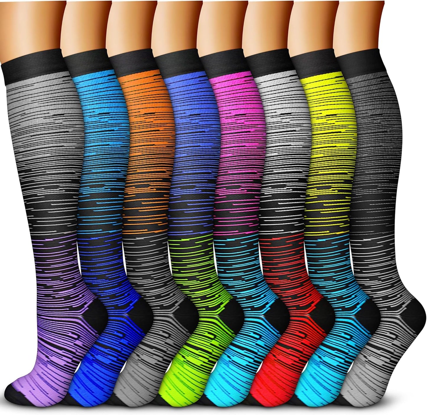 QUXIANG Copper Compression Socks for Women & Men Circulation (8 Pairs) - Best for Running Athletic Cycling - 15-20 mmHg