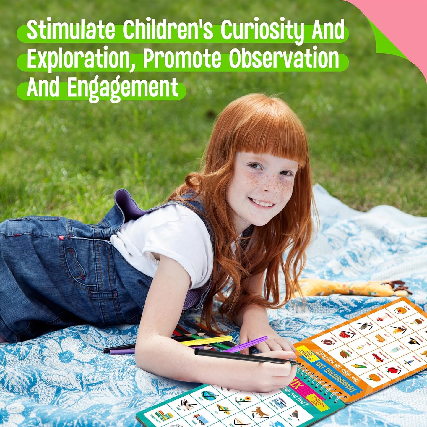 SpriteGru Scavenger Hunt Activities Book, 30 Road Trip Bingo Games, Reusable & Erasable Game Pad, Interesting Explore and Find Activity Travel Toy for Road Trip, Airplane Travel