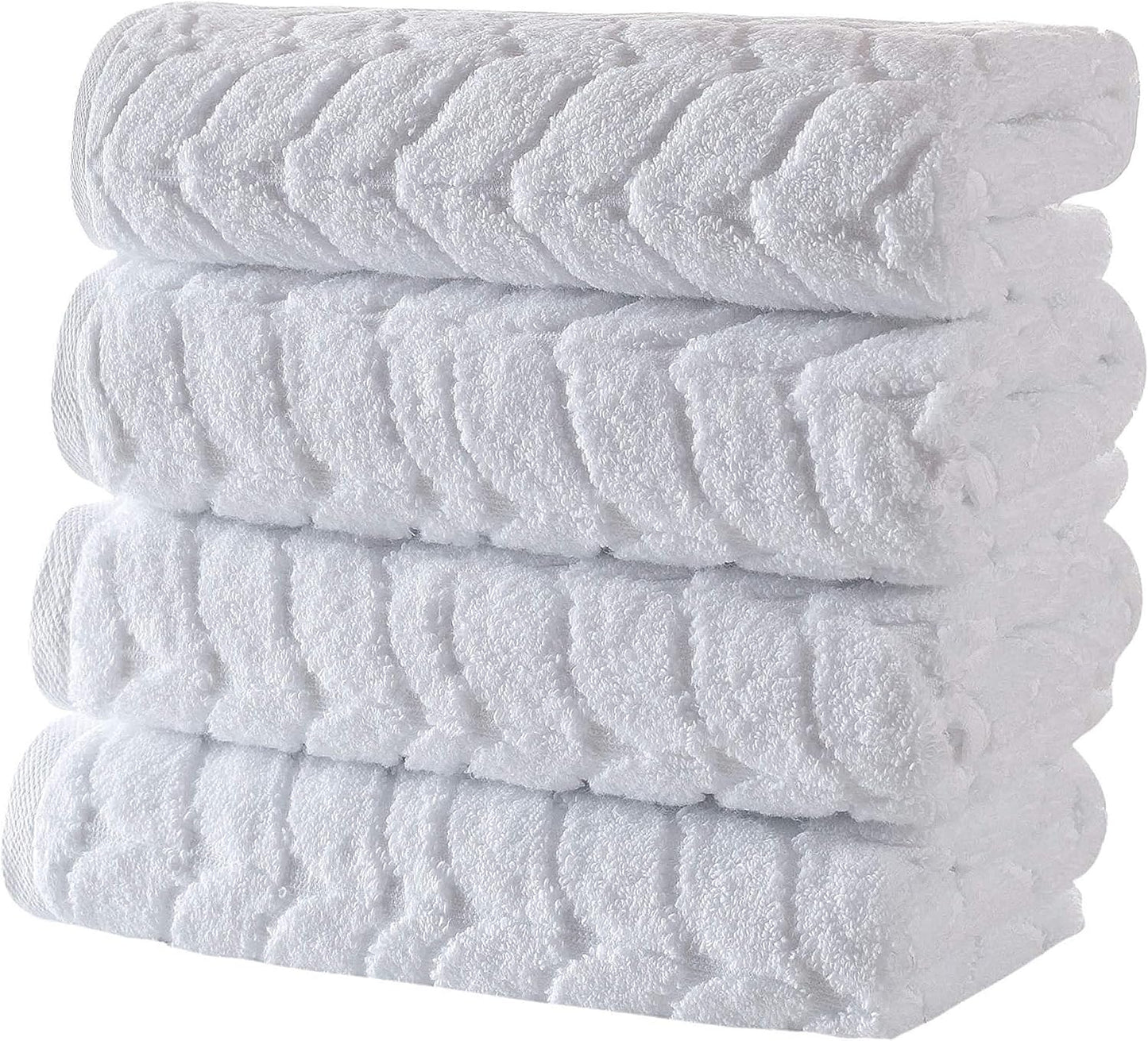 BAGNO MILANO Turkish Bath Towels, Soft Plush Jacquard Luxury Bath Towels, Quick Dry Towel Set (White, 4 Pcs Hand Towel Set)