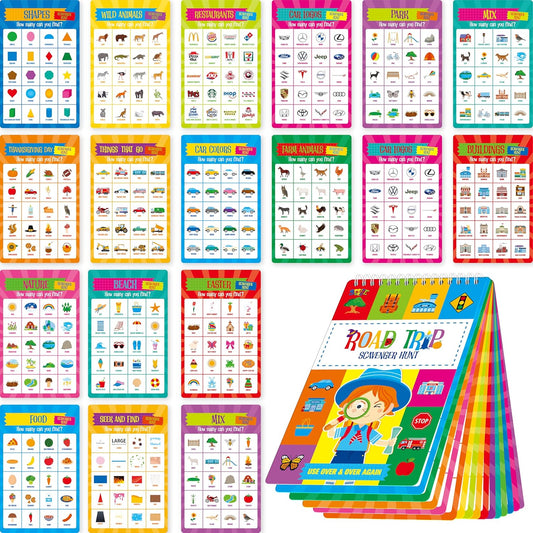SpriteGru Scavenger Hunt Activities Book, 30 Road Trip Bingo Games, Reusable & Erasable Game Pad, Interesting Explore and Find Activity Travel Toy for Road Trip, Airplane Travel