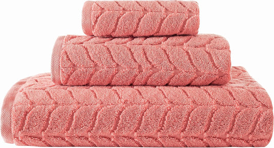 BAGNO MILANO Turkish Bath Towels, Soft Plush Jacquard Luxury Bath Towels, Quick Dry Towel Set (Coral Red, 3 pcs Towel Set)