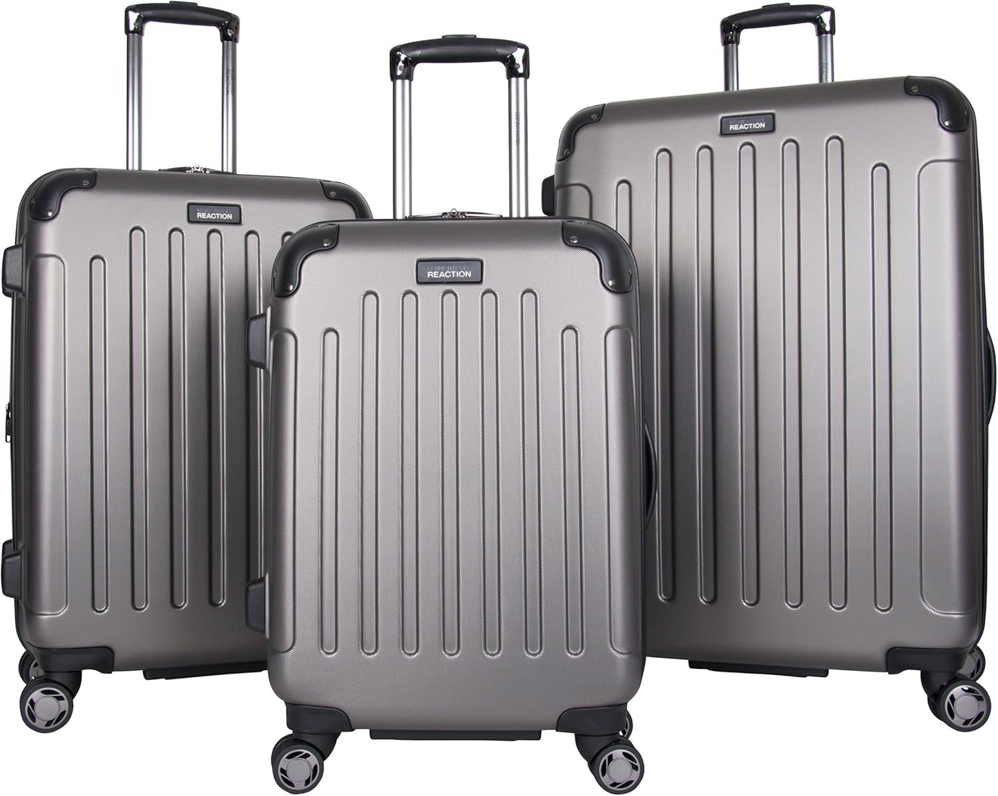 Kenneth Cole REACTION Renegade Luggage Expandable 8-Wheel Spinner Lightweight Hardside Suitcase, Silver, 3-Piece Set (20"/24"/28")