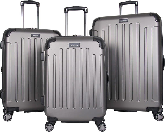 Kenneth Cole REACTION Renegade Luggage Expandable 8-Wheel Spinner Lightweight Hardside Suitcase, Silver, 3-Piece Set (20"/24"/28")
