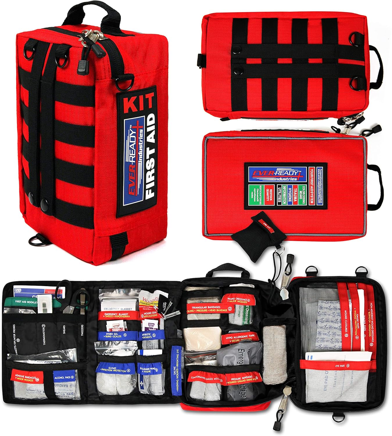 Ever-Ready Industries Premium Trauma First Aid Kit for Outdoors, Workplace, and Home - Exceed OSHA Guidelines and ANSI 2009 Standards - 240 Pieces - Includes Bonus Travel Kit
