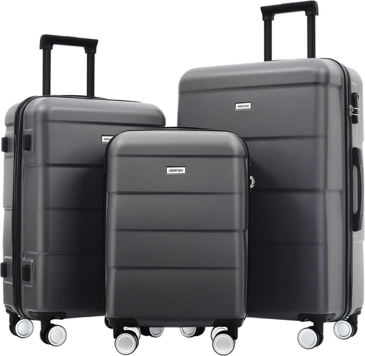 Merax Luggage Sets 3 Piece, Suitcases with Spinner Wheels, Lightweight Travel Luggage with Lock, ABS Hardshell Suitcase Set 20/24/28 IN,Charcoal