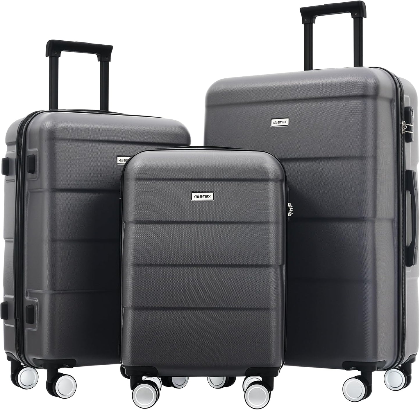 Merax Luggage Sets of 3 Piece Carry on Suitcase Airline Approved,Hardcase Suitcase Set with Double Spinner Wheels,Charcoal