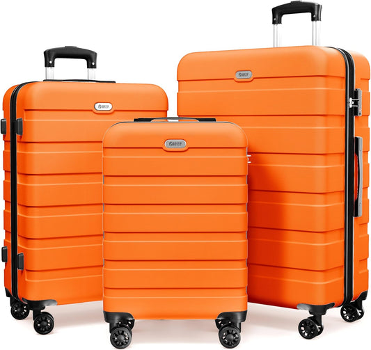 AnyZip Luggage Sets 3 Piece Hardshell Suitcase Set PC ABS Lightweight Travel Suitcases with 4 Double Spinner Wheels TSA Lock 20 24 28 Inch Orange