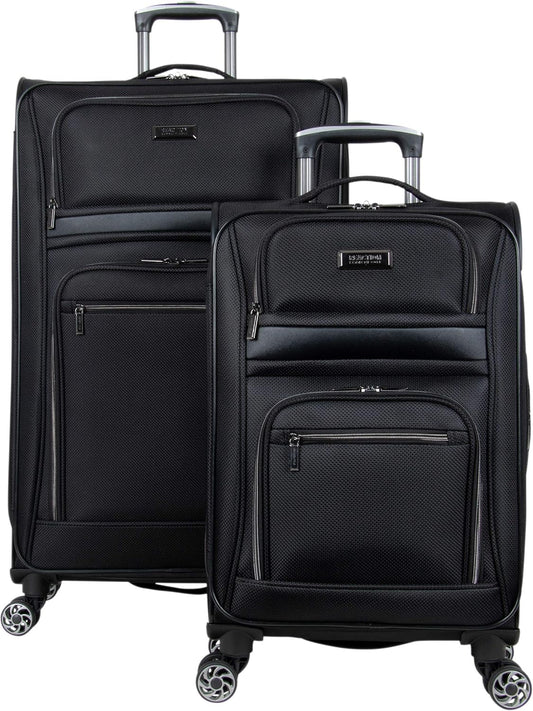 Kenneth Cole REACTION Rugged Roamer Lightweight Softside Expandable 8-Wheel Spinner Luggage, Black, 2-Piece (20” Carry-On/28” Check Size)