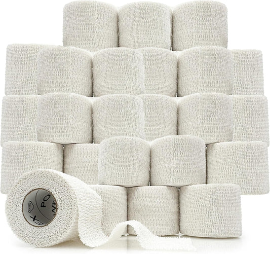 PowerFlex – Self-Adhering Sports Wrap for Injury Prevention & Post-Injury Stability – Medical-Grade, Sweat & Water Resistant First Aid Wrap for Athletes - White, 2 inch, 24 Rolls