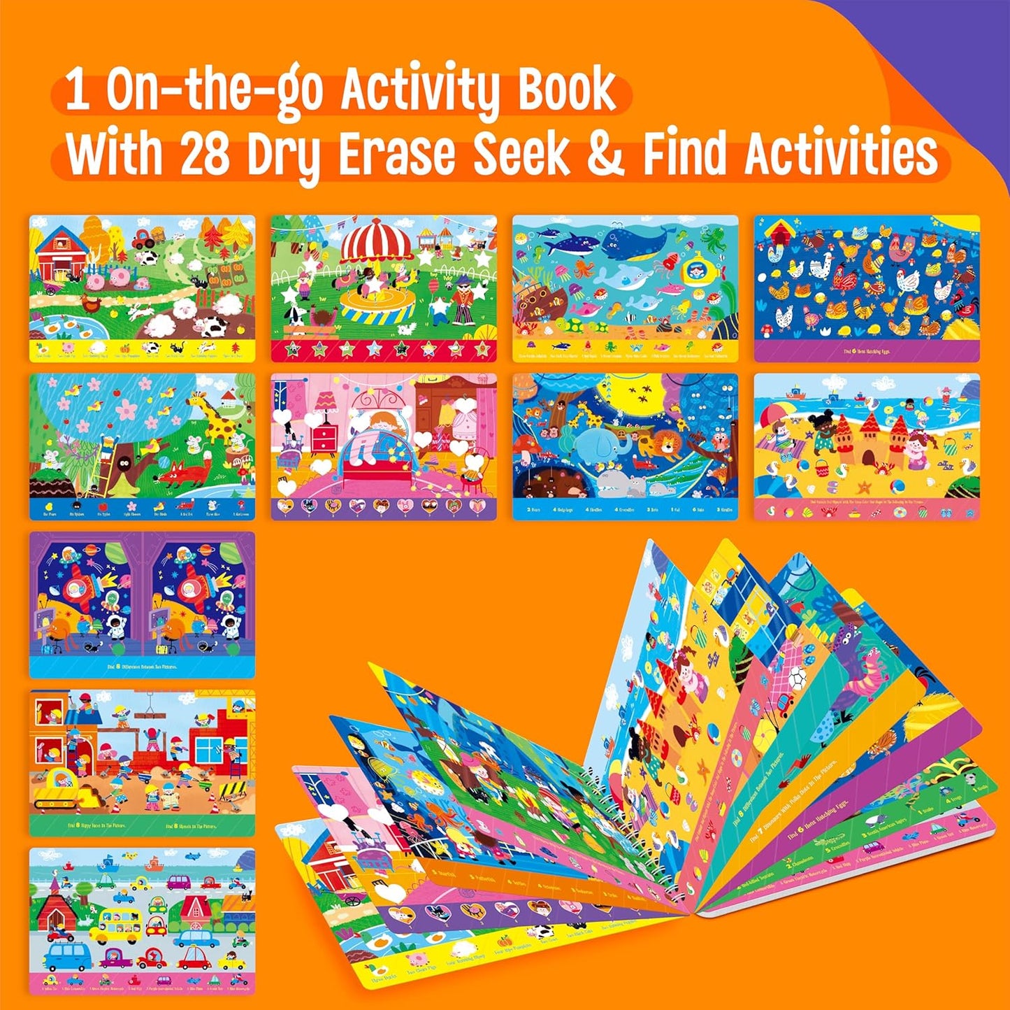 SpriteGru 28 Dry Erase Activities Book, Reusable & Erasable Game Pad, Explore and Find Games Interesting Educational Toy and Learning Tool for Road Trip Airplane Travel