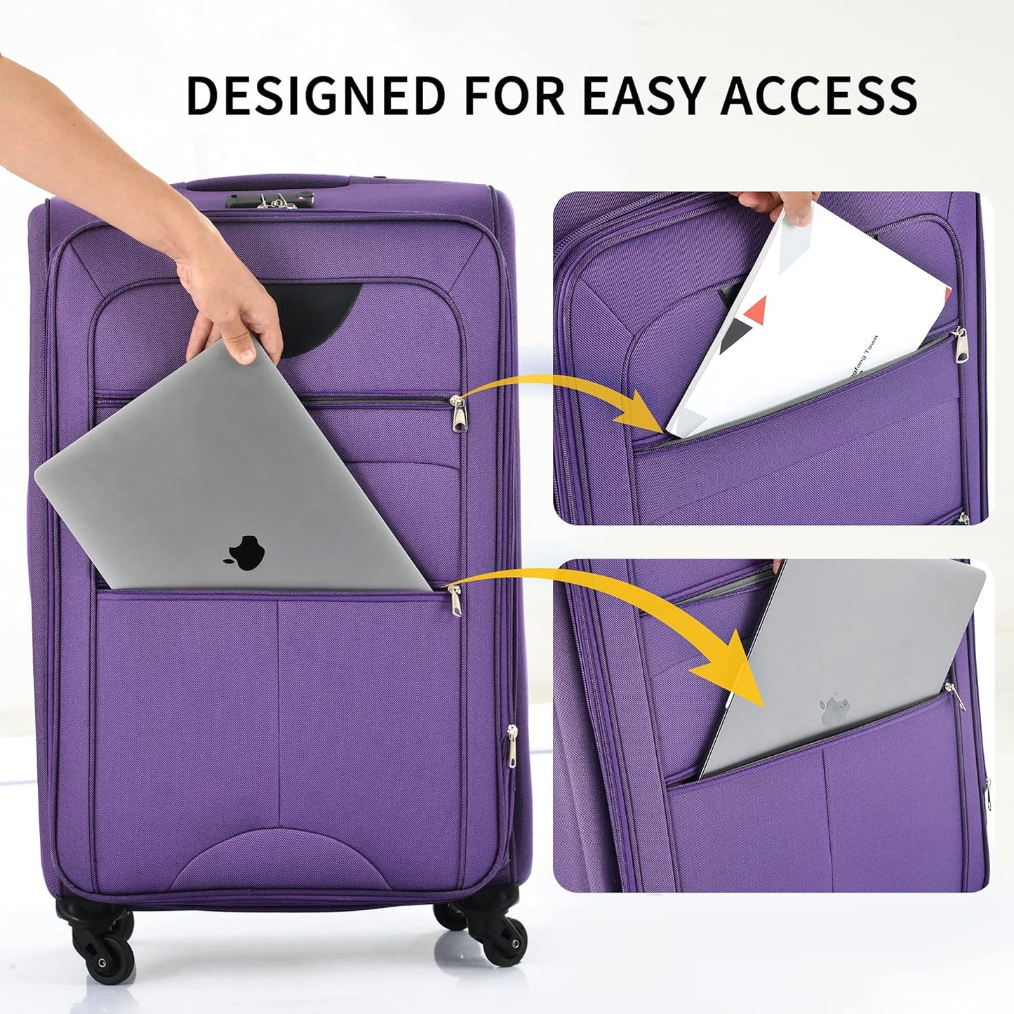 Merax Softside Luggage Set Softshell Lightweight 3 Piece Spinner Suitcase 22" 26" 30" Purple