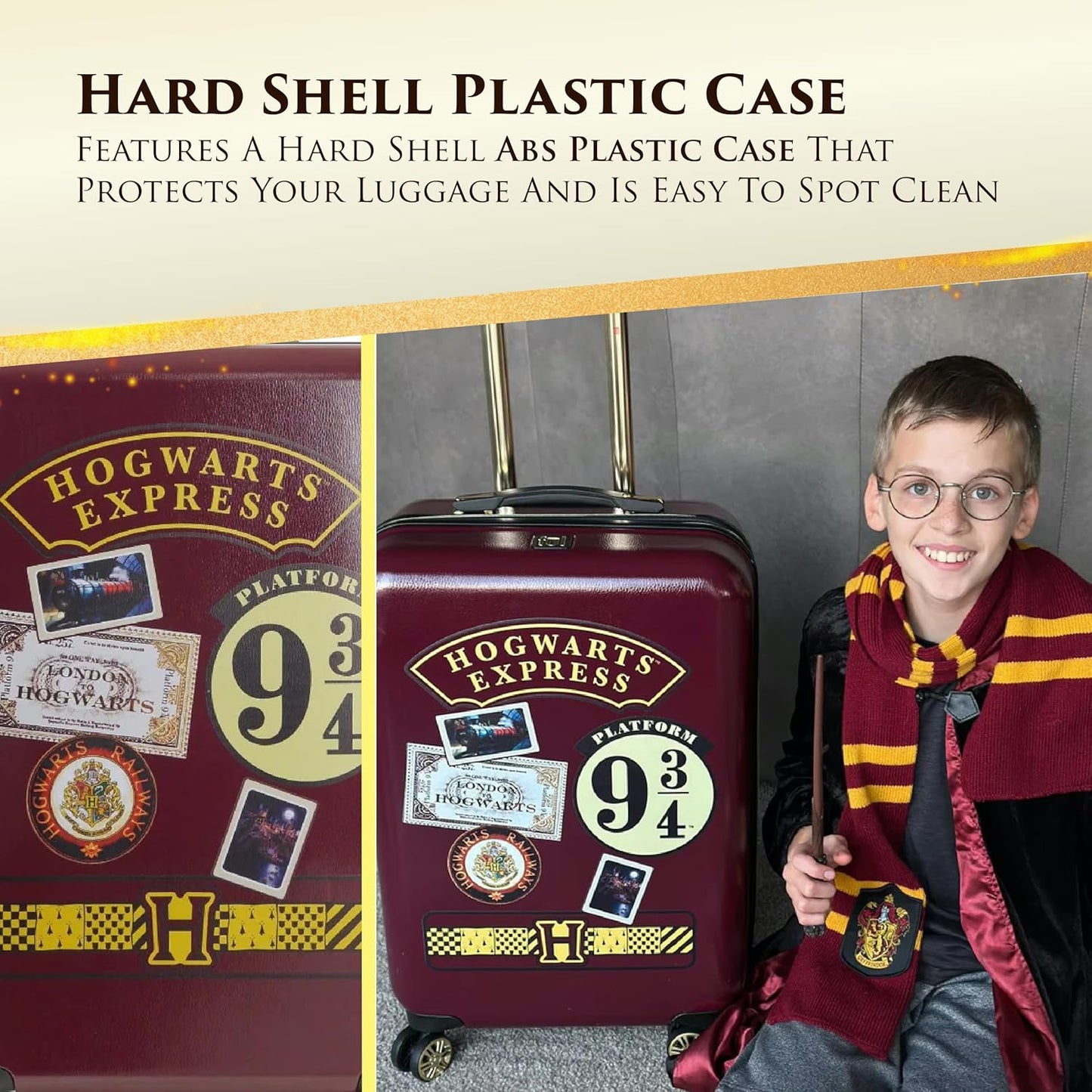 FUL Harry Potter 29 Inch Rolling Luggage, Hogwarts Express Hardshell Suitcase with Spinner Wheels, Burgundy