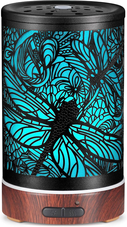 Essential Oils Diffuser,Aromatherapy Diffuser,Birthday for Women Mom Grandma,Metal Cool Mist Humidifier with 7 Colors Lights Waterless Auto Off Air Diffusers (Dragonfly)