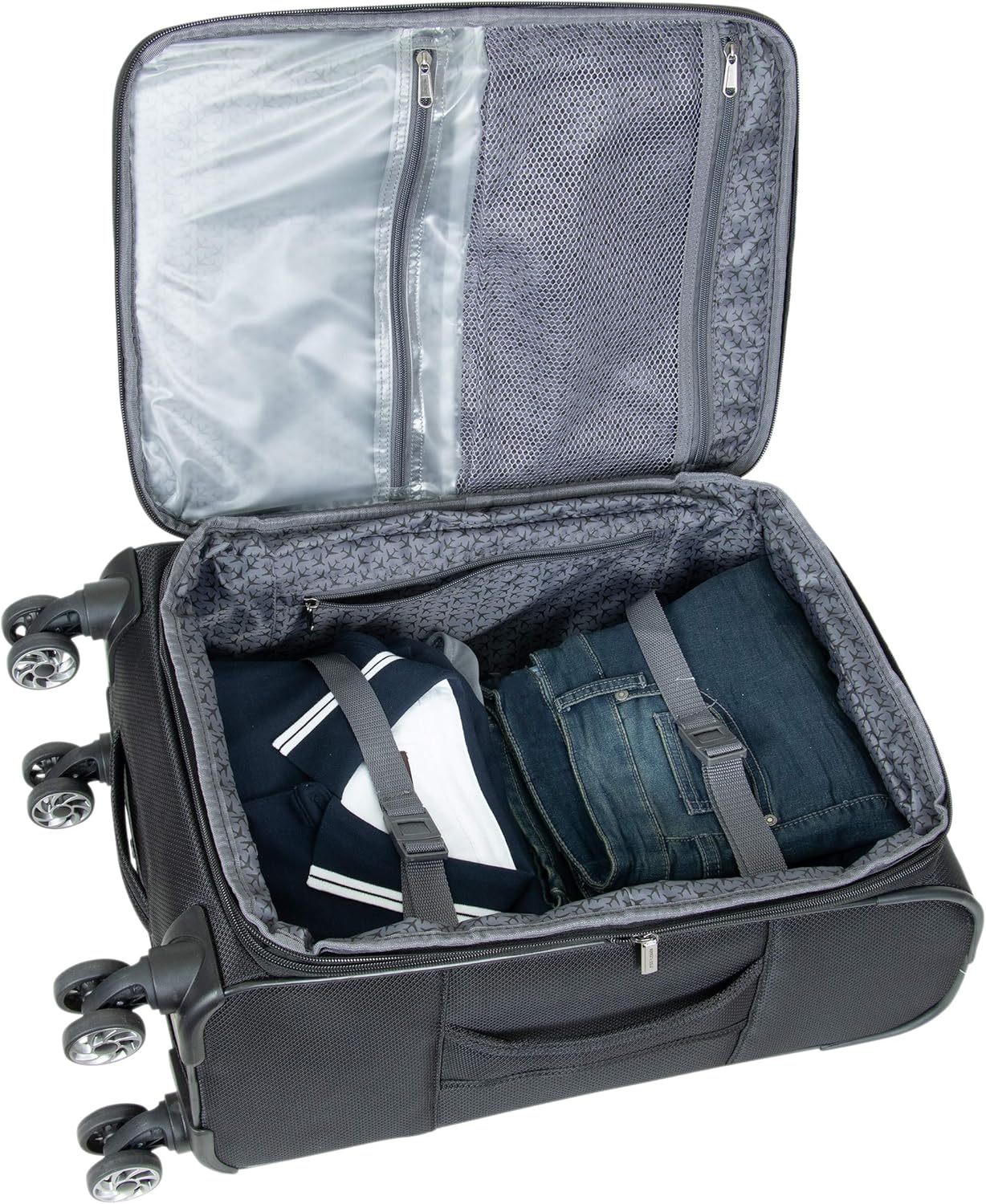 Kenneth Cole REACTION Rugged Roamer Lightweight Softside Expandable 8-Wheel Spinner Luggage, Black, 20-Inch Carry-On