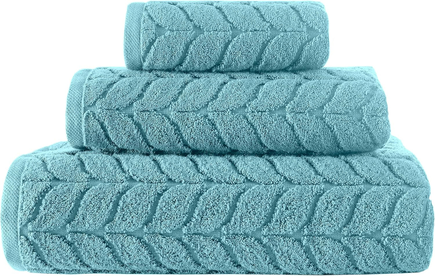 BAGNO MILANO Turkish Bath Towels, Soft Plush Jacquard Luxury Bath Towels, Quick Dry Towel Set (Aqua Green, 3 pcs Towel Set)