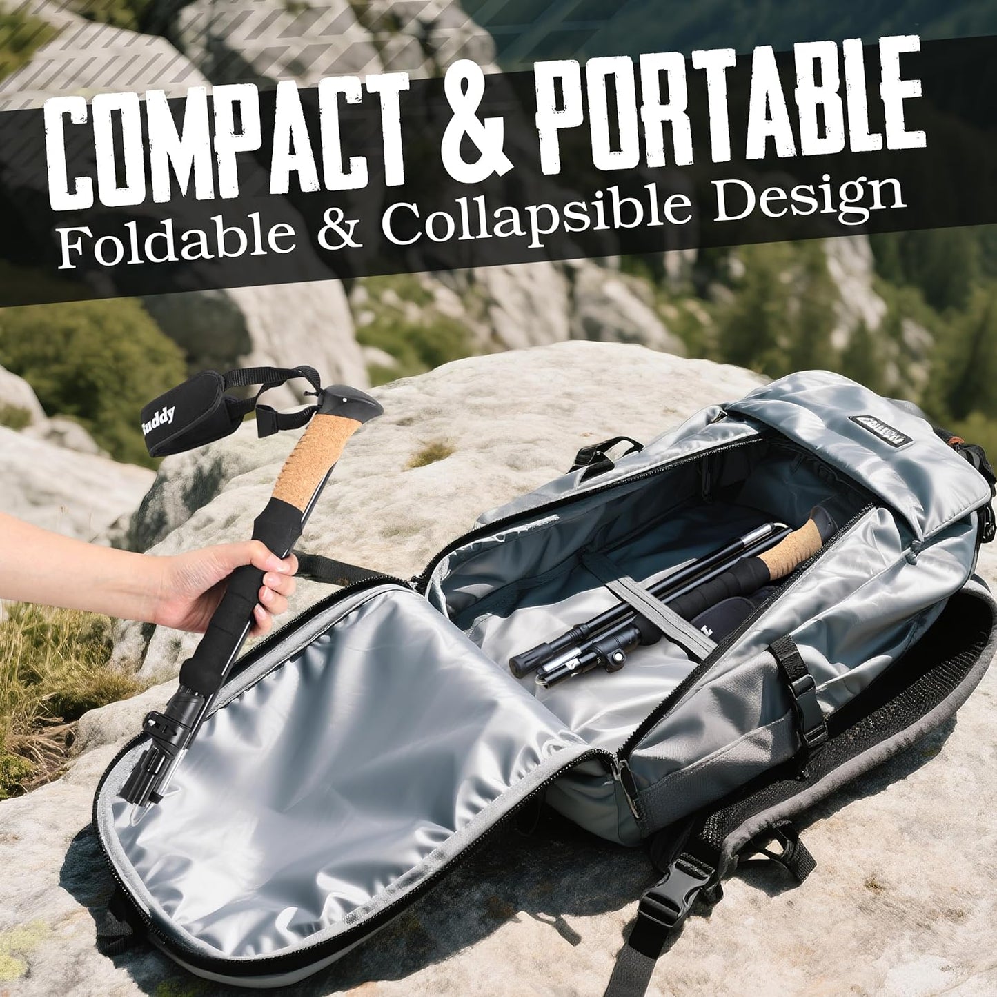 TrailBuddy Foldable Trekking Poles – Ultralight 7075 Aluminum, EVA & Cork Grip Collapsible Hiking Poles – Lightweight Adjustable Walking Sticks for Men, Women, Seniors & Travel