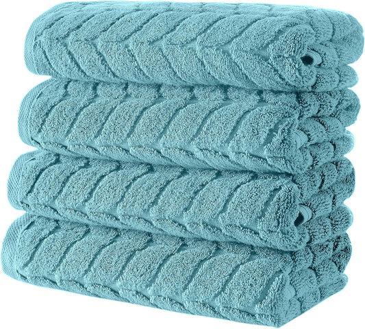 BAGNO MILANO Turkish Bath Towels, Soft Plush Jacquard Luxury Bath Towels, Quick Dry Towel Set (Aqua Green, 4 Pcs Hand Towel Set)
