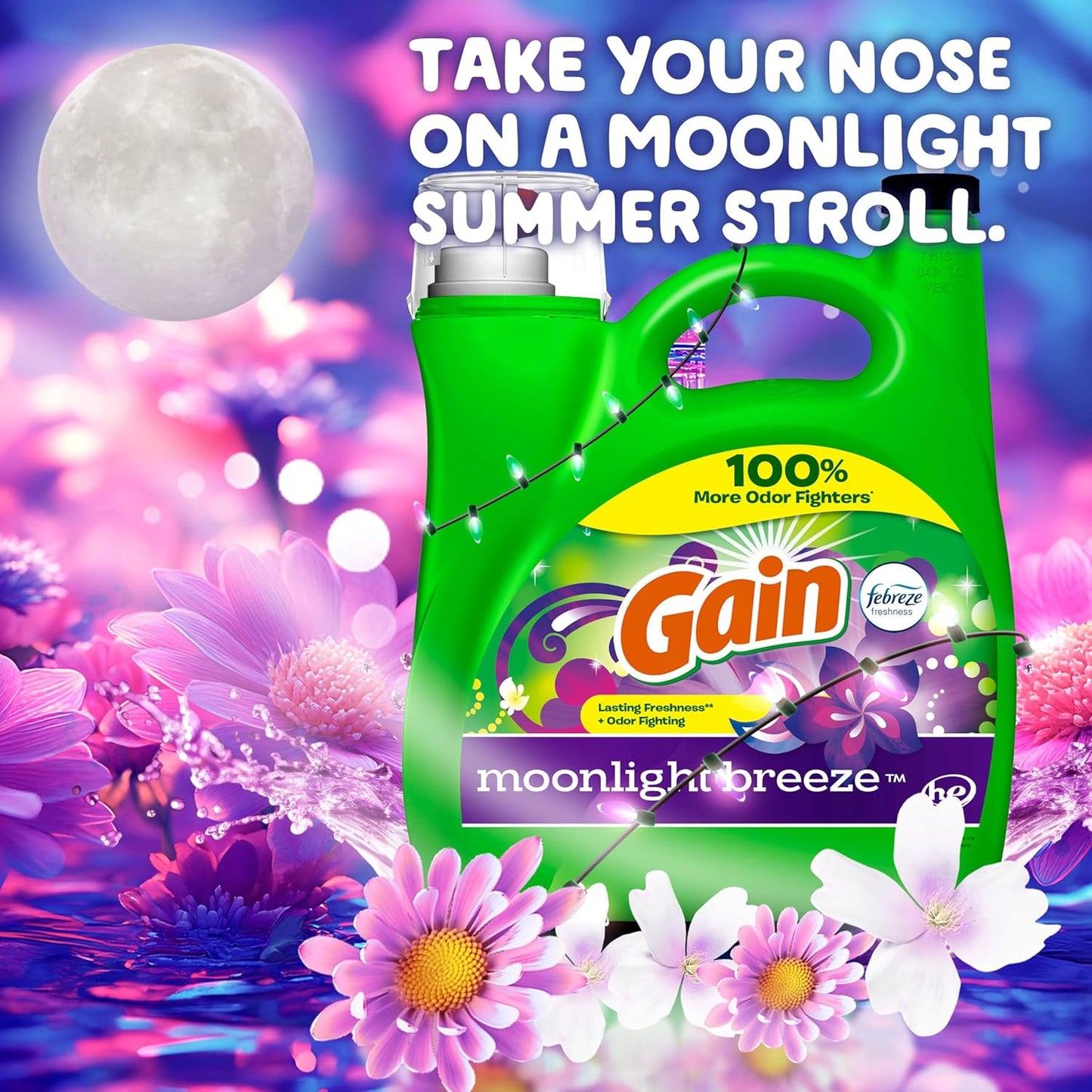 Gain Liquid Laundry Detergent, Moonlight Breeze Scent, 194 fl oz, 134 loads, Freshness + Odor Fighting, High efficiency washing machine iquid cleaning soap