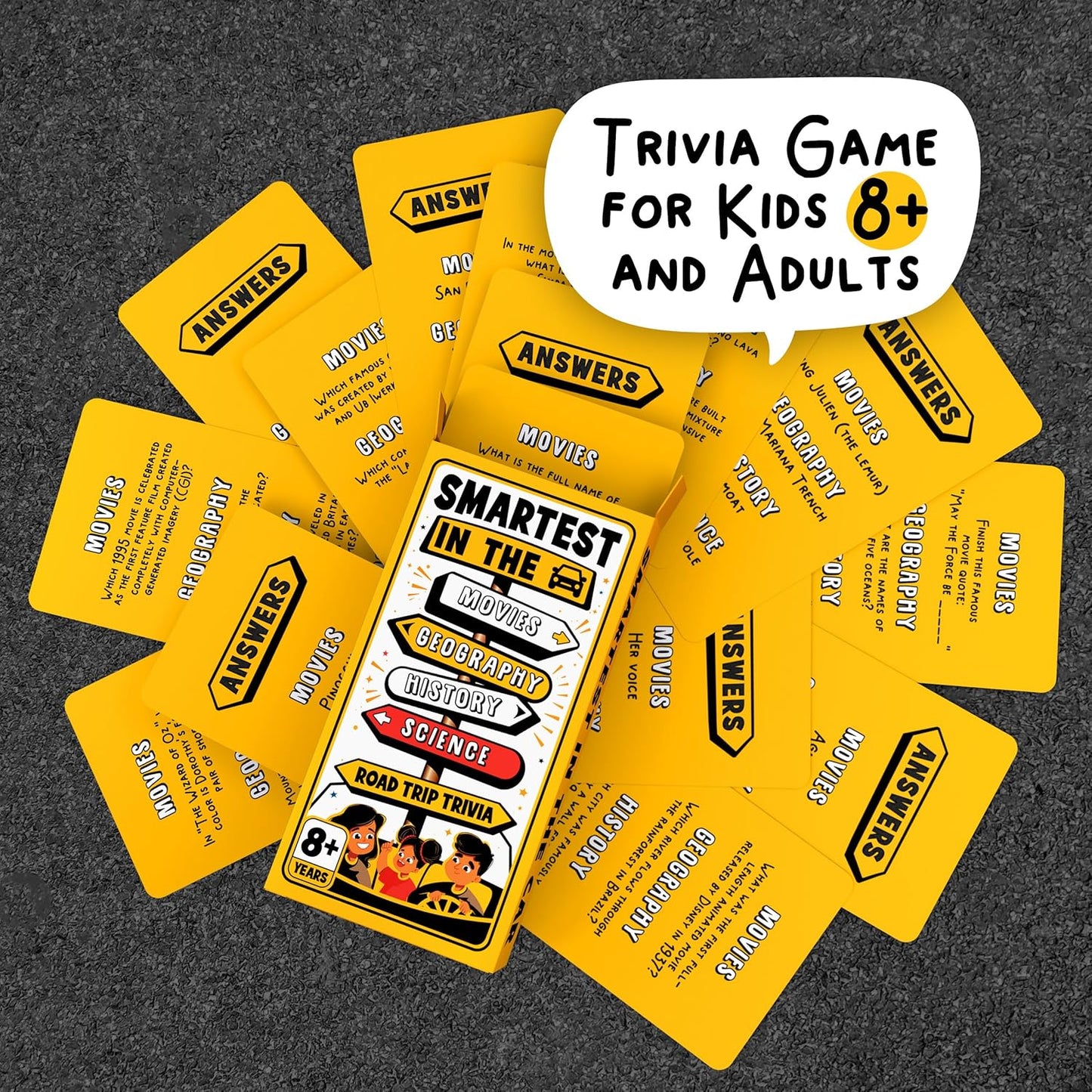 WELL BALANCED Road Trip Trivia - Road Trip Games for Kids Travel Essentials Car Activities Must Haves for Ages 8+