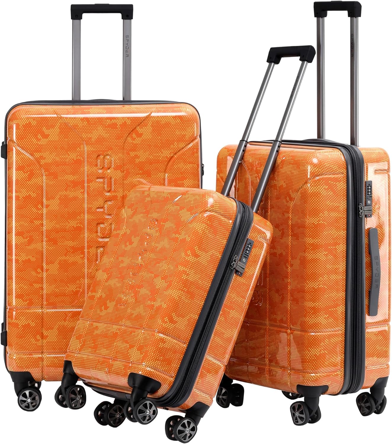 Spyder Matrix 3-Piece Hardside Luggage Set (20", 25", 29"), Durable Lightweight Hardshell Suitcases with 360° Spinner Wheels, Expandable for up to 15% More Space, TSA Approved Lock, Orange