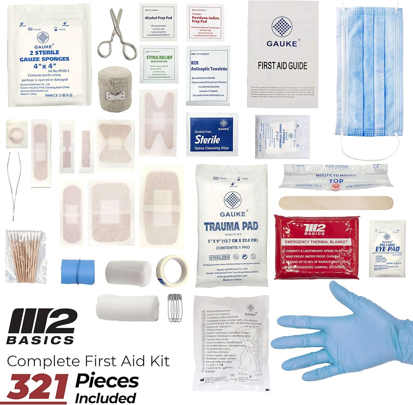 M2 BASICS Premium 321 Piece First Aid Kit - First Aid Kit for Home, Car, Business, Office, School, Travel, Camping, Outdoors - Emergency Medical Supplies, Durable Portable Hard Case