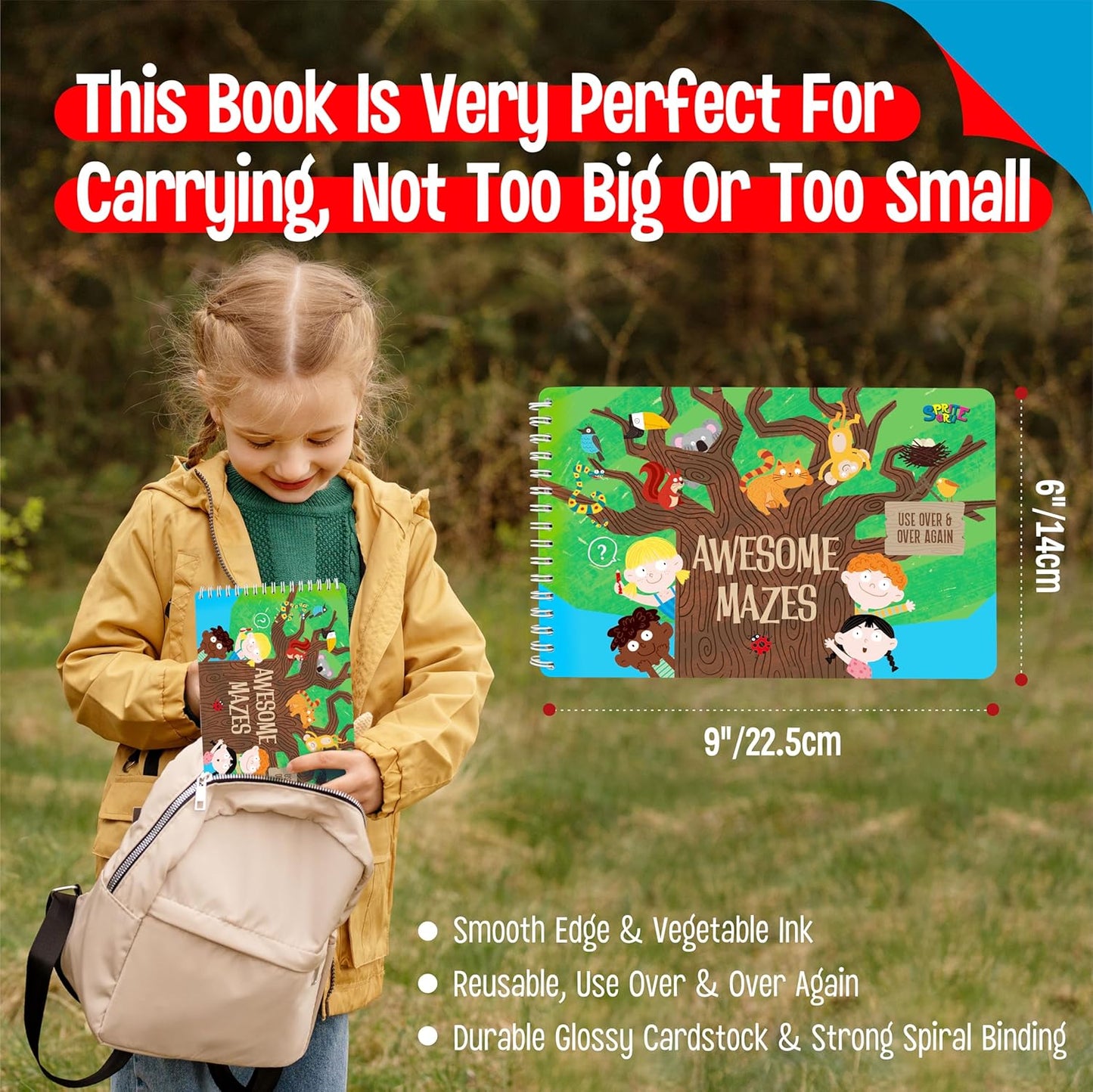 SpriteGru Dry Erase Mazes Game Pad, 30 Mazes Reusable & Erasable Book, Fun Brain Challenge Games Interesting Educational Toy and Learning Tool for Road Trip Airplane Travel