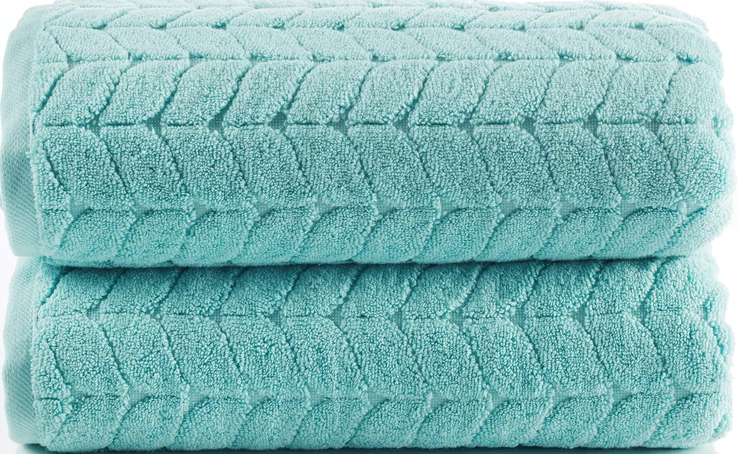 BAGNO MILANO Turkish Bath Towels, Soft Plush Jacquard Luxury Bath Towels, Quick Dry Towel Set (Aqua Green, 2 pcs Bath Towel Set)