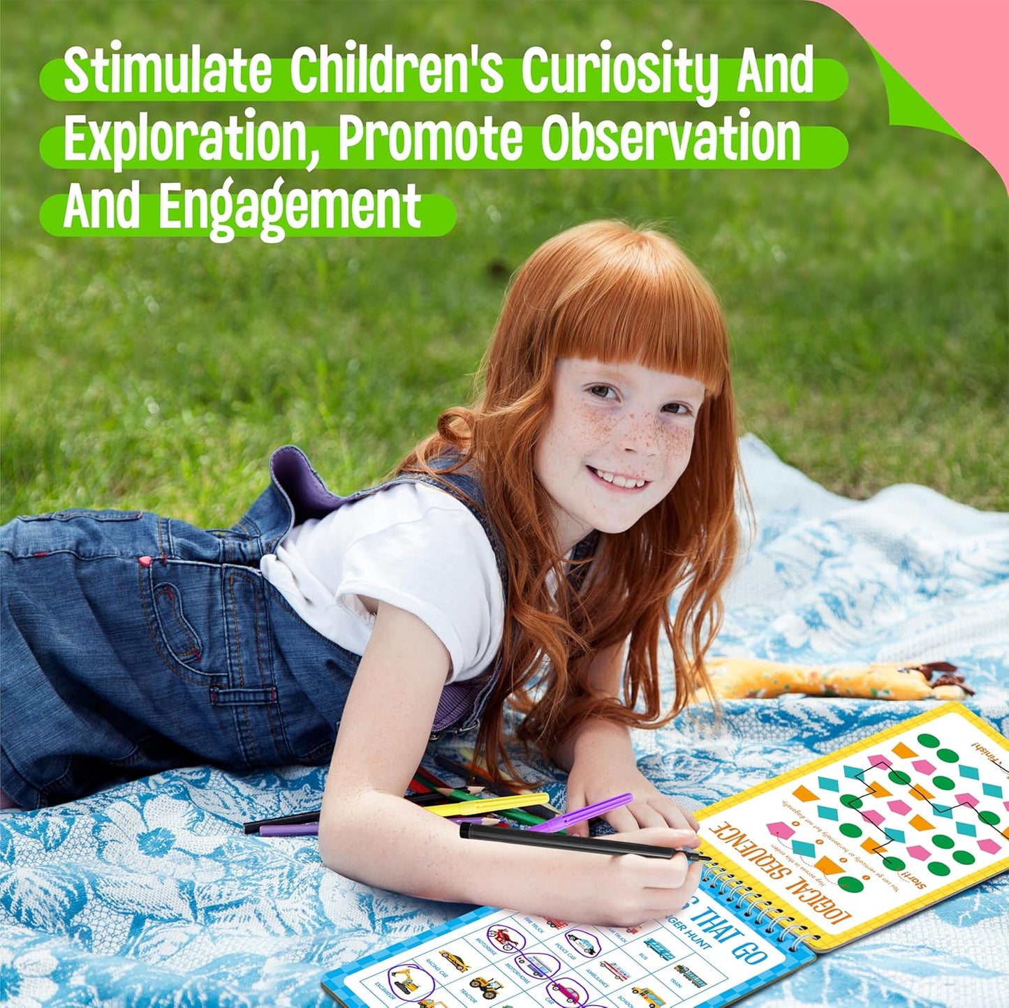 Logic Puzzles Game Pad, 30 Reusable & Erasable Logical Thinking Games-Sudoku, Scavenger Hunt, Math Games, Dry Erase Brain-Boosting Puzzles Activities Pad for Kids, Road Trip, Airplane & Car Travel