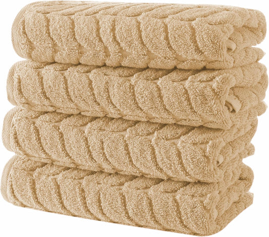 BAGNO MILANO Turkish Bath Towels, Soft Plush Jacquard Luxury Bath Towels, Quick Dry Towel Set (Sand Beige, 4 Pcs Hand Towel Set)