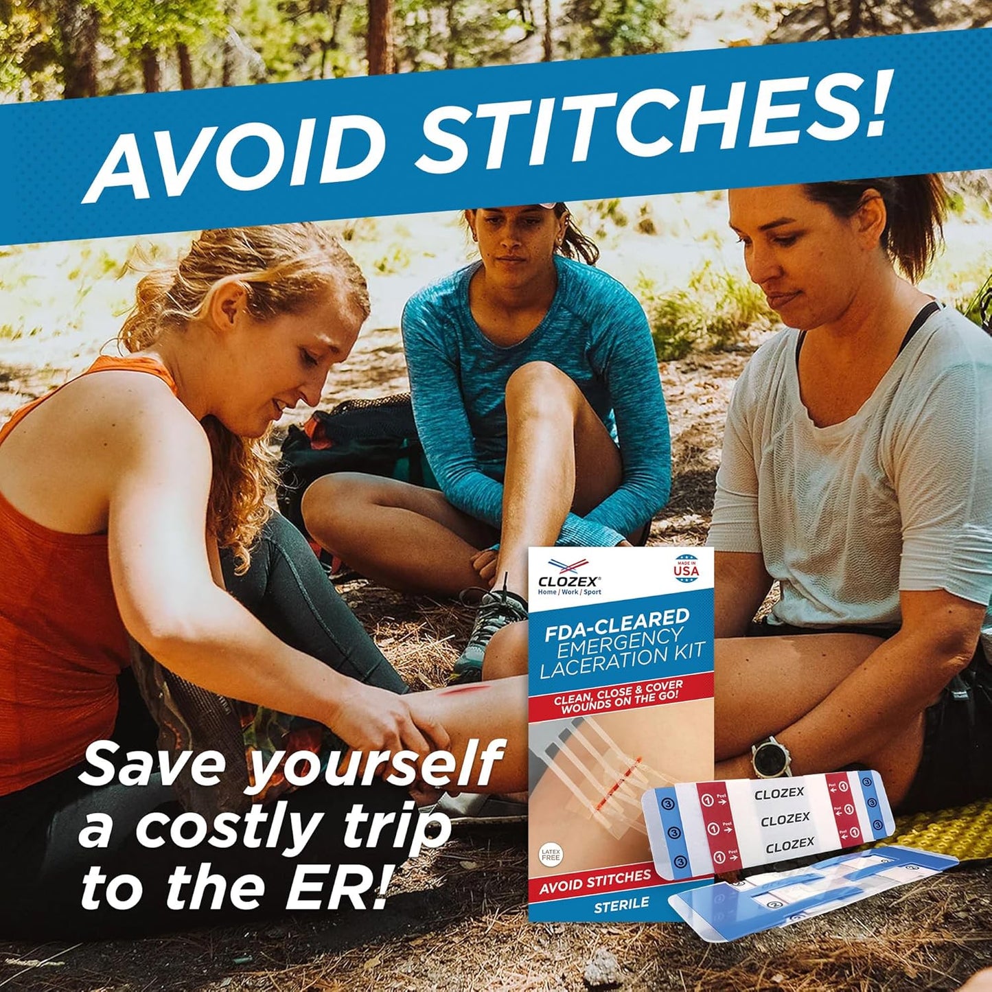 Clozex Complete Emergency Laceration Kit - Repair Wounds Without Stitches, FSA HSA Eligible Skin Clean Cover Closure Device for 2 Individual Or Combine for 2 1/2 in. Length