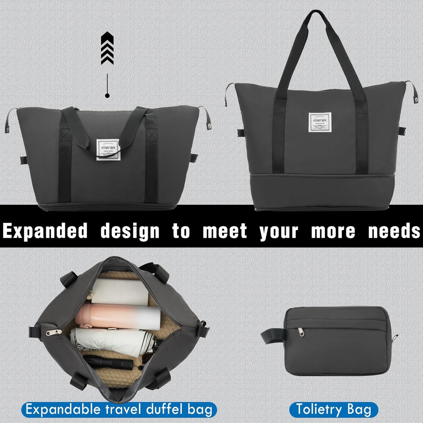 Merax Luggage Set 2 Piece Suitcase Sets with Spinner Wheel,Lightweight Hardside Expandable Travel Laggage with TSA Lock,Suitcase with Travel Bag(20"/24",Dark Gray)