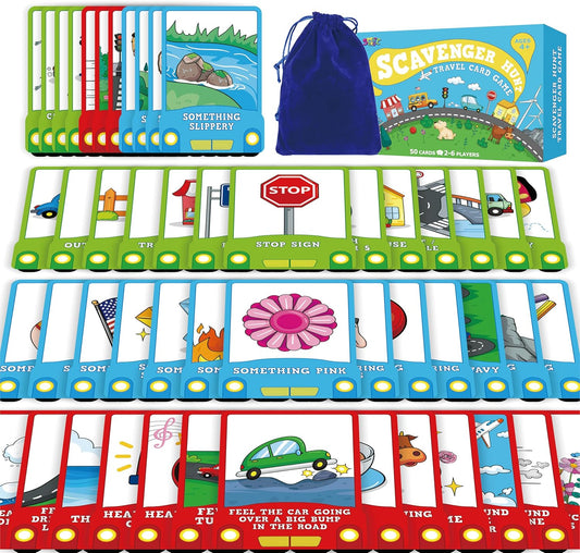 50PCS Travel Scavenger Hunt Card Game, Road Trip Car Games Fun Eye Find & Seek Card Game Funny Activity for Activities for Family Vacations, Road Trips and Car Rides, Ages 4 and Up