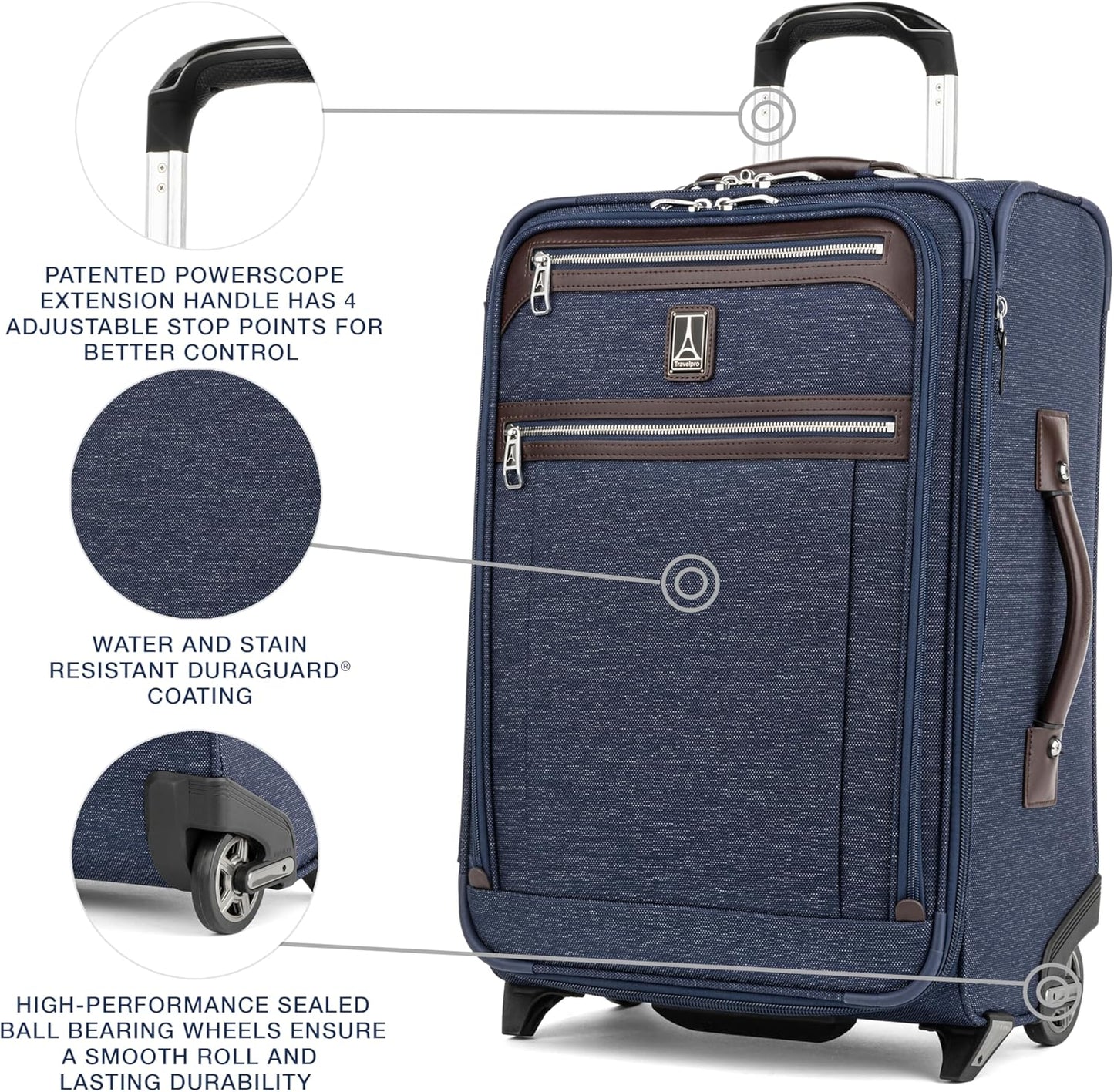 Travelpro Platinum Elite Softside Expandable Carry on Luggage, 2 Wheel Upright Suitcase, USB Port, Men and Women, True Navy, Carry On 22-Inch