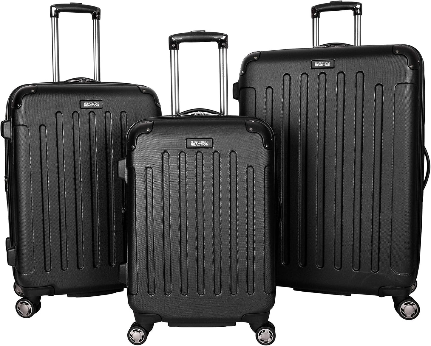 Kenneth Cole REACTION Renegade Luggage Expandable 8-Wheel Spinner Lightweight Hardside Suitcase, Black, 3-Piece Set (20"/24"/28")