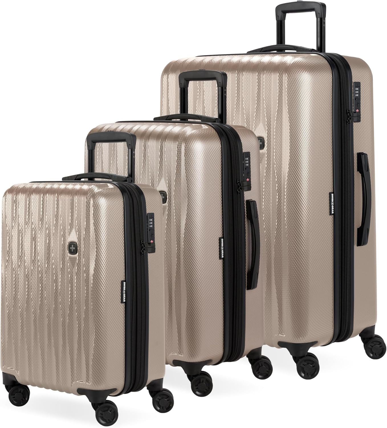 SwissGear 7272 Energie Expandable Hardside Luggage with Spinner Wheels and TSA Lock, Light Gold, 3-Piece Set (19/24/27)