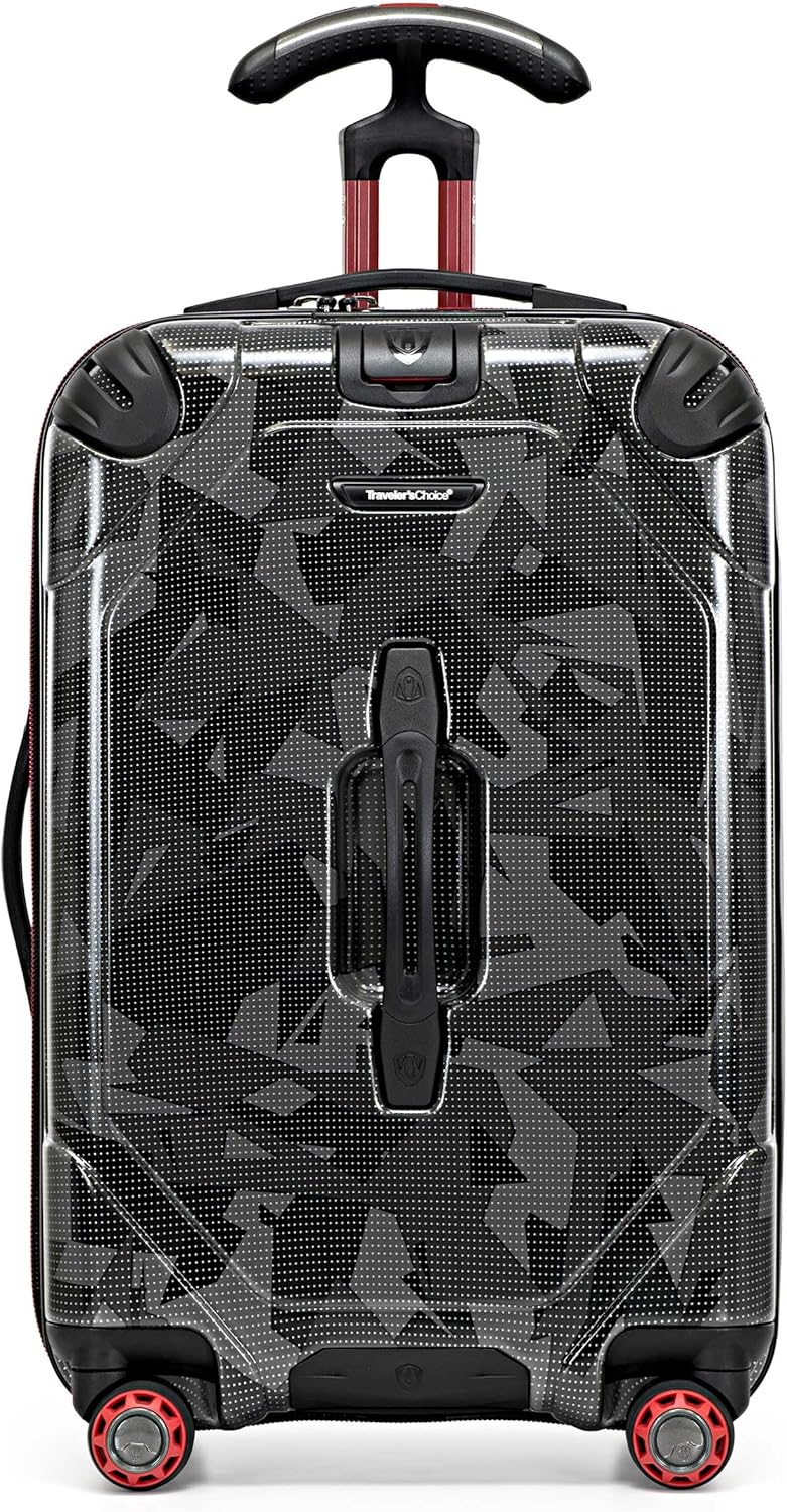 Traveler's Choice Maxporter II 22" Hardside Polycarbonate Spinner Carry-On Luggage, USB Port, TSA Lock, Gray Camo