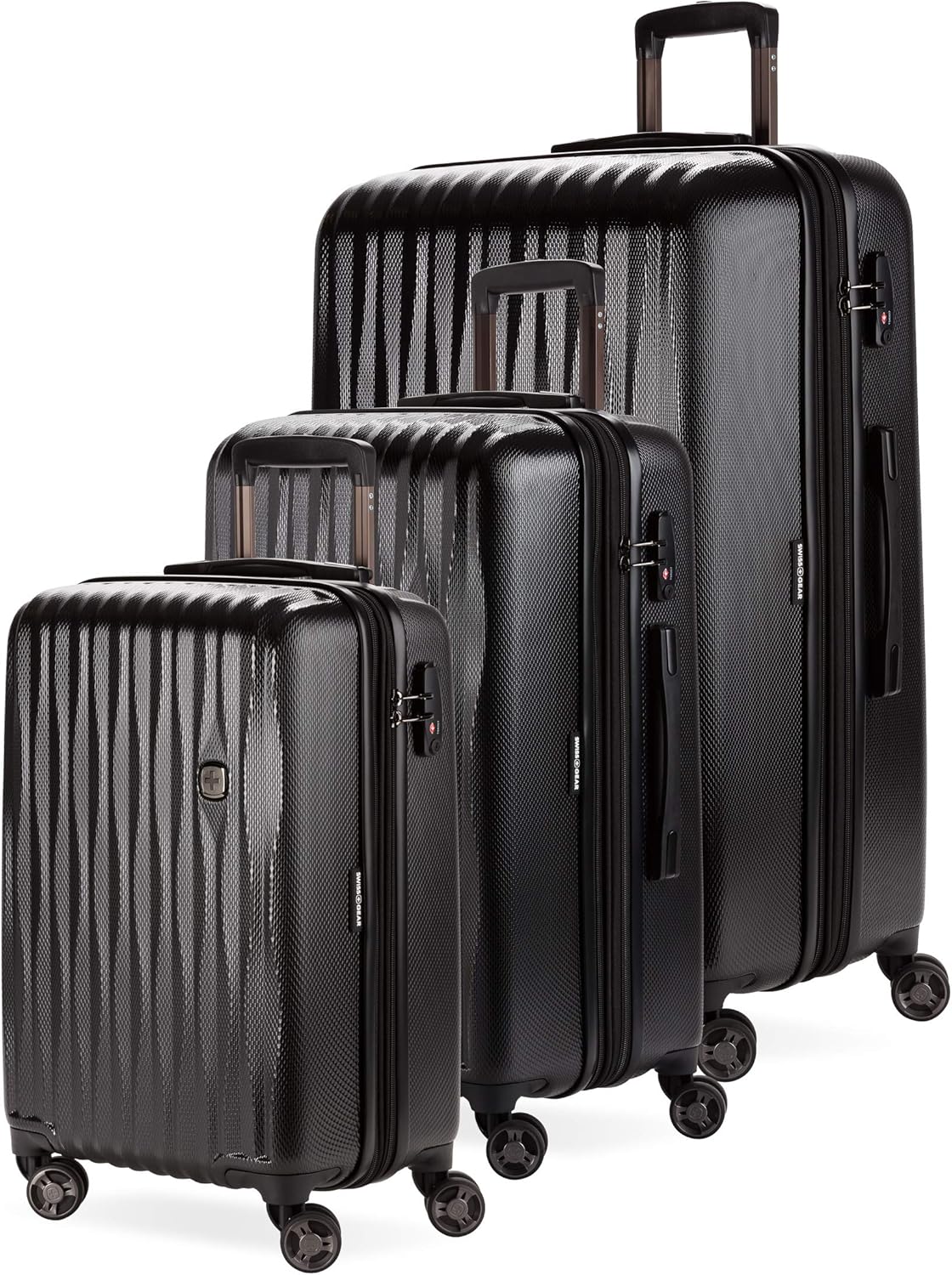 SwissGear 7272 Energie Hardside Expandable Luggage with Spinner Wheels, Black/Black, 3-Piece Set (19/24/27)