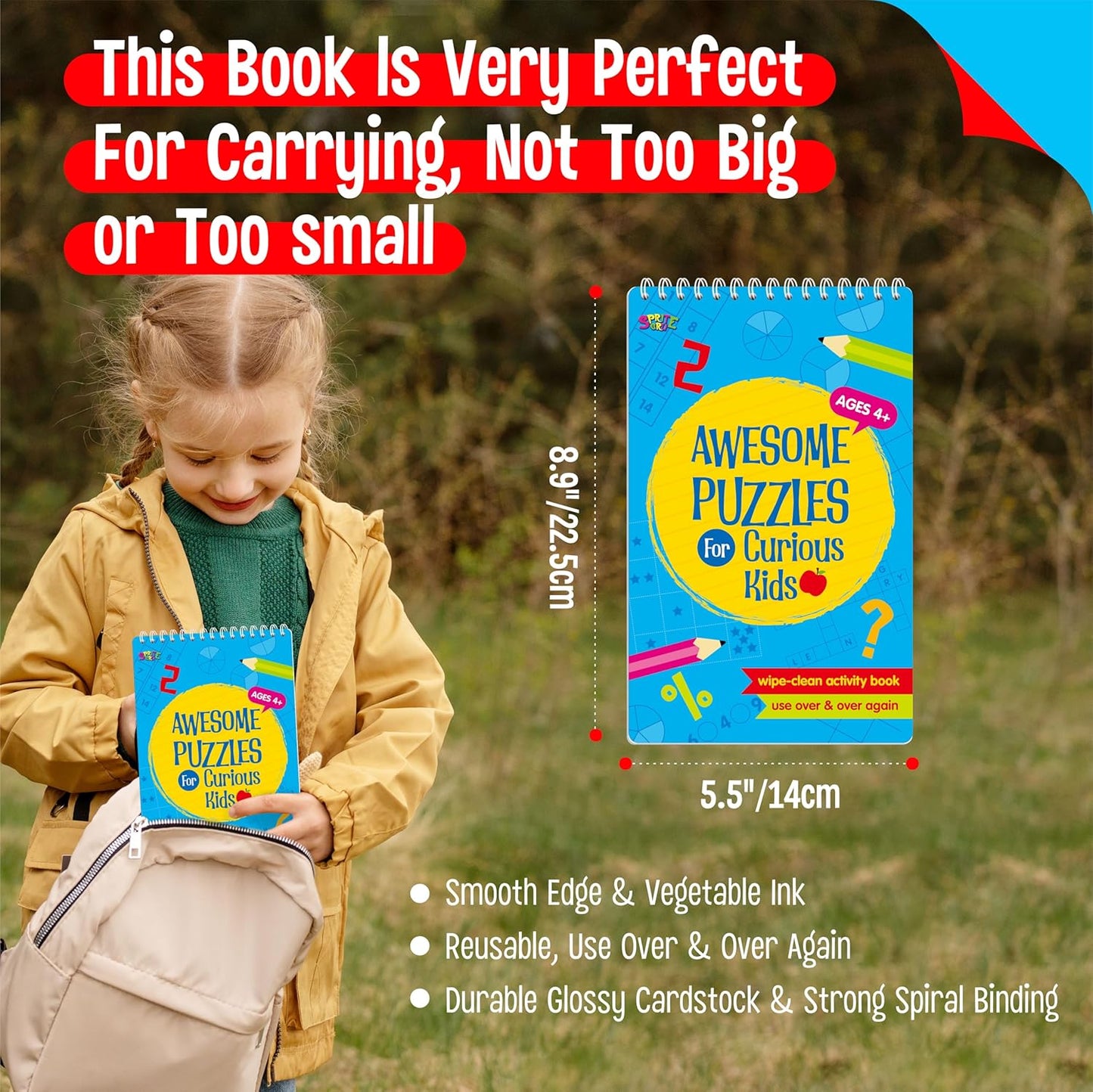 Logic Puzzles Game Pad, 30 Reusable & Erasable Logical Thinking Games-Sudoku, Scavenger Hunt, Math Games, Dry Erase Brain-Boosting Puzzles Activities Pad for Kids, Road Trip, Airplane & Car Travel