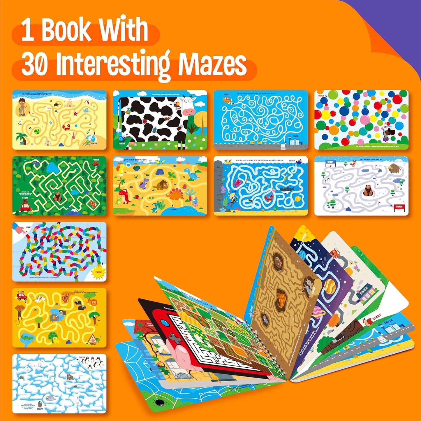 SpriteGru Dry Erase Mazes Game Pad, 30 Mazes Reusable & Erasable Book, Fun Brain Challenge Games Interesting Educational Toy and Learning Tool for Road Trip Airplane Travel