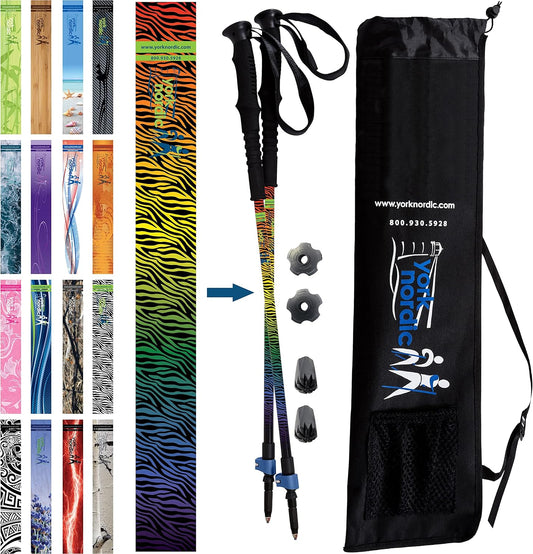 York Nordic Hiking & Walking Poles - Cushion Foam Grips w/Nordic Strap - Lightweight, Adjustable, and Great for Balance -2 Pieces w/Flip Locks, and Travel Bag - Heights 5'4"-6'2"