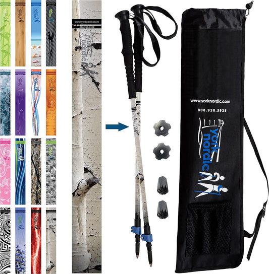 York Nordic Hiking & Walking Poles - Cushion Foam Grips w/Nordic Strap - Lightweight, Adjustable, and Great for Balance -2 Pieces w/Flip Locks, and Travel Bag - Heights 5'4"-6'2"