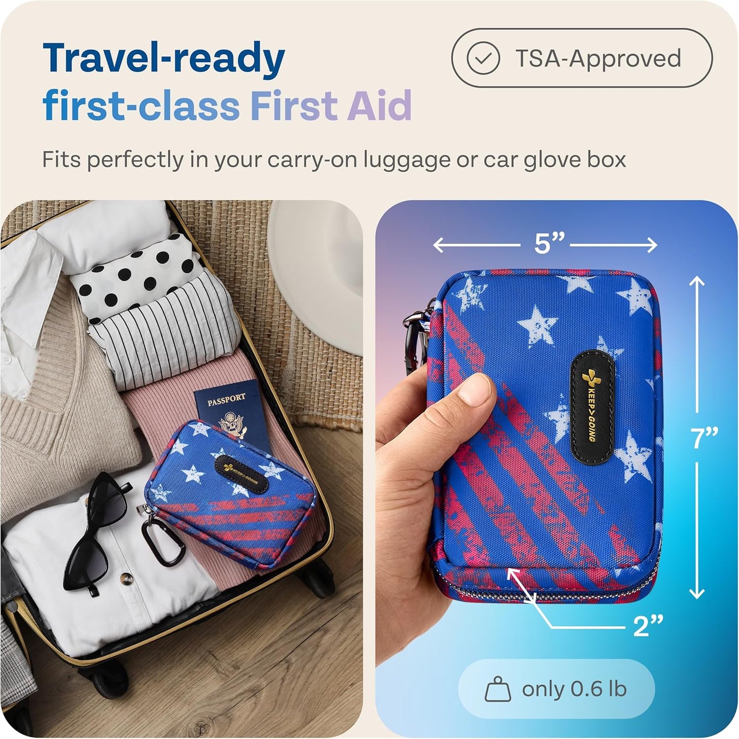 KeepGoing Travel First Aid Kit for Car, Home, Hiking, Camping and Outdoor Emergencies - First Aid Kit Travel Size TSA-Approved