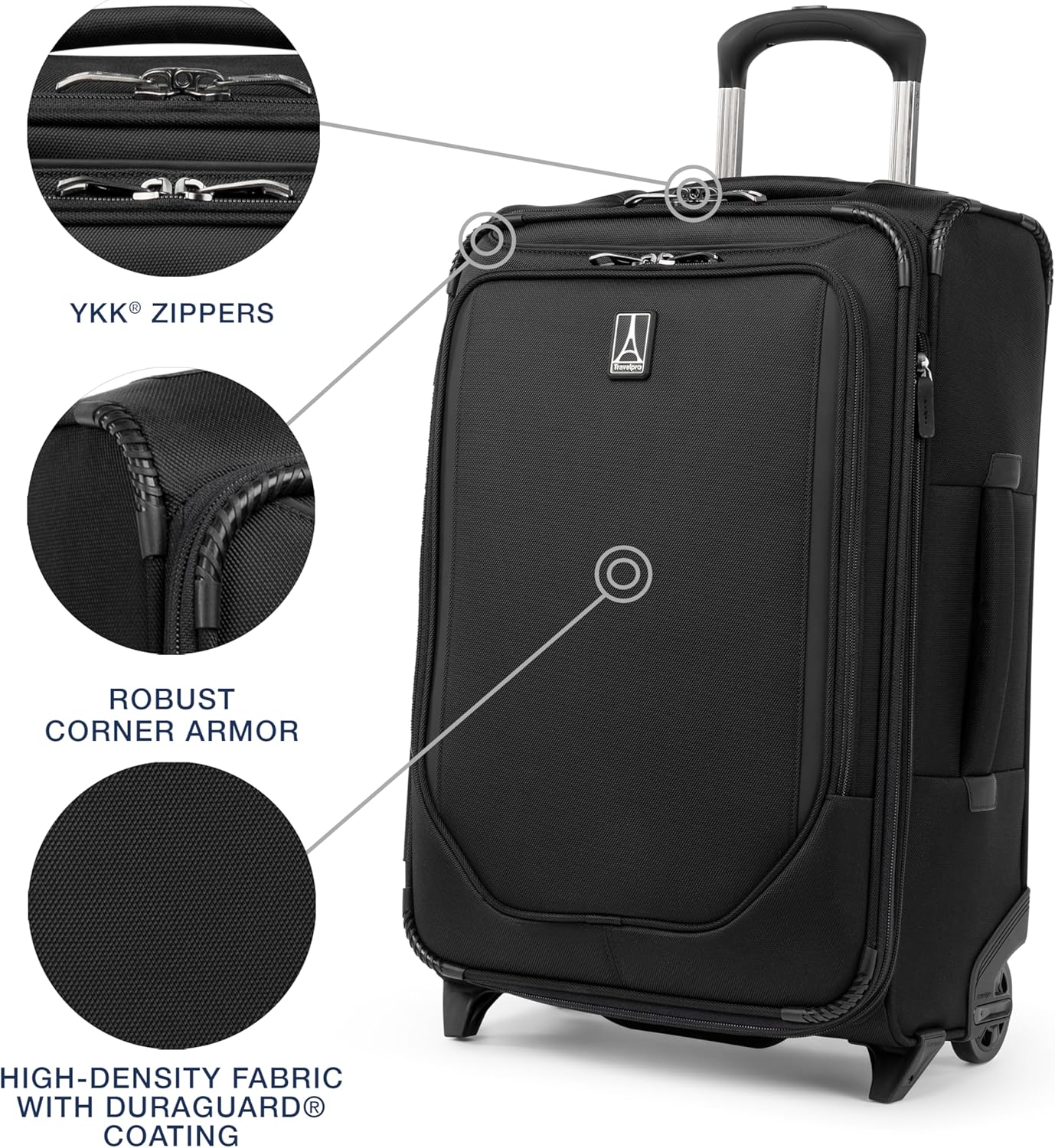 Travelpro Crew Classic Lightweight Softside Expandable Carry on Luggage, 2 Wheel Upright Rollaboard Suitcase, Men and Women, Carry On 22-Inch, Black