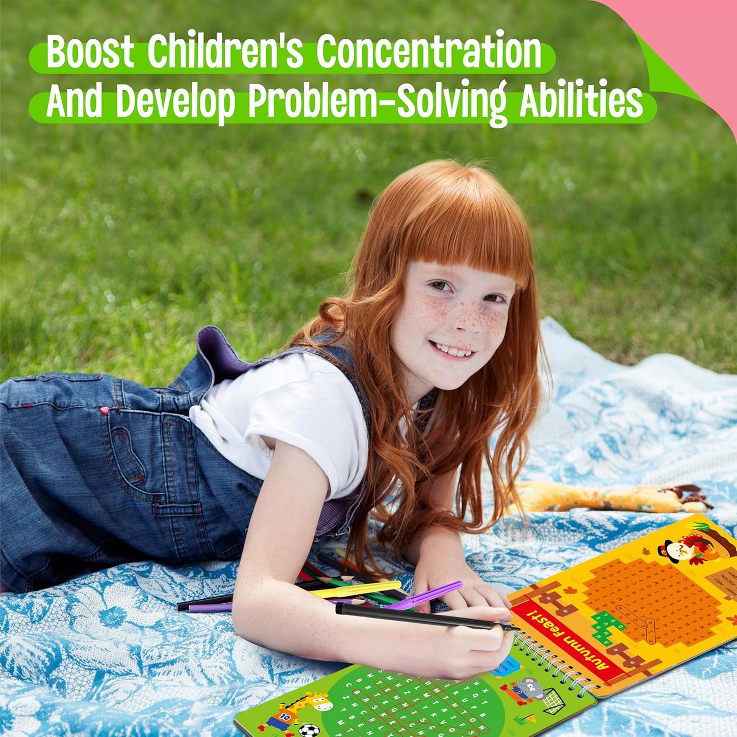 SpriteGru Dry Erase Word Search Game Pad, 30 Reusable & Erasable Word Games, Search & Find Puzzles Brain-Boosting Activity Book for Kids, Educational Toy for Road Trip Airplane Travel