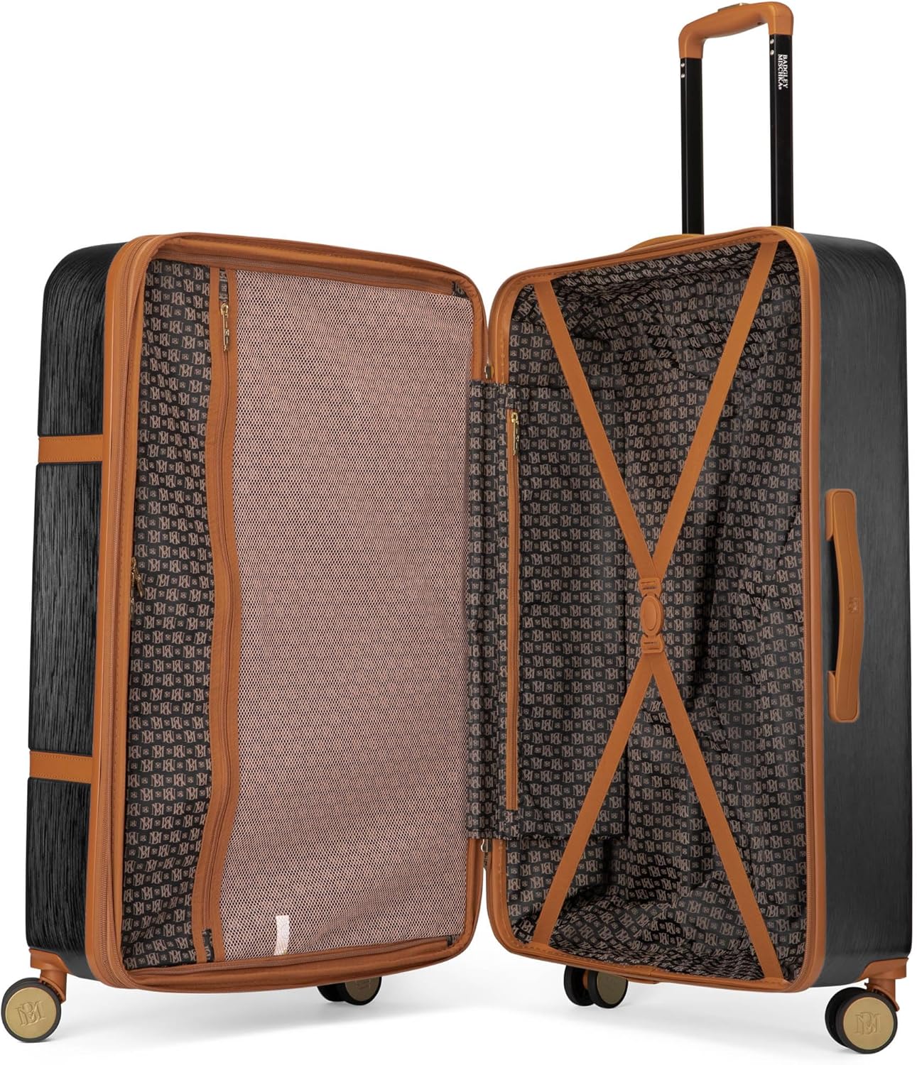 Badgley Mischka Grace 3 Piece Polycarbonate-ABS Expandable Retro Luggage Set (Black)