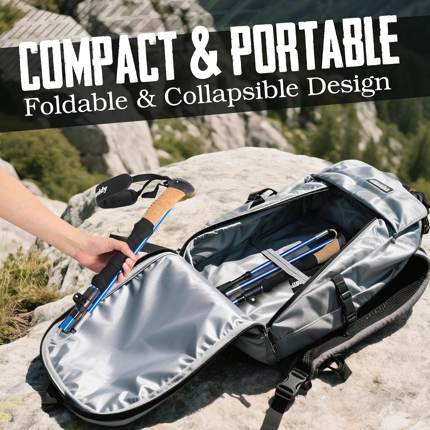 TrailBuddy Foldable Trekking Poles – Ultralight 7075 Aluminum, EVA & Cork Grip Collapsible Hiking Poles – Lightweight Adjustable Walking Sticks for Men, Women, Seniors & Travel